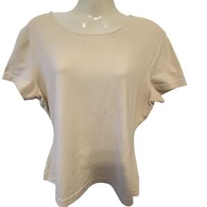Vintage Ballinger Gold Women M Fitted Shirt Top Beige Stretch Short Sleeves USA